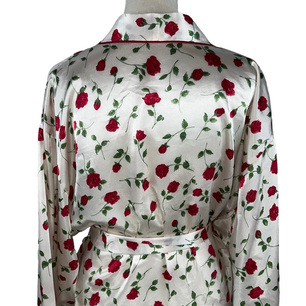 Like new JOSIE NATORI Kimono Style Cream Satin-Like Red Rose Print Robe … - Picture 8 of 11